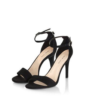 Black Suedette Ankle Strap Heeled Sandals