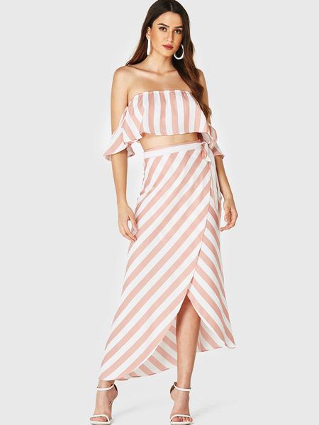 Gonna A Portafoglio Con Design A Cravatta A Righe Rosa