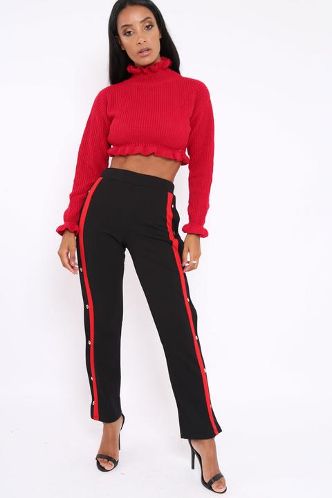 Black Popper Tailored Trousers With Red Stripe - Simona