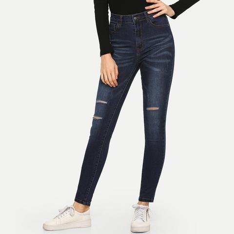 Jeans Strappati Lavaggio Scuro