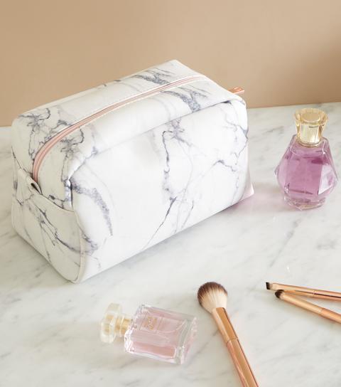 Off White Marble Effect Large Make Up Bag New Look