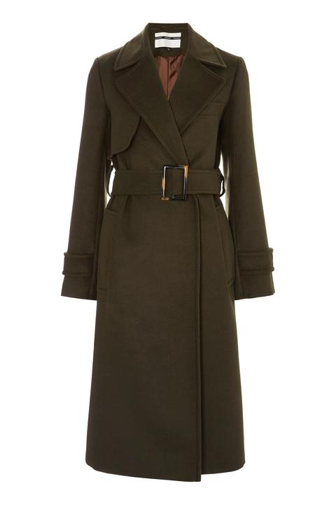 Womens Melton Trench Coat - Khaki, Khaki