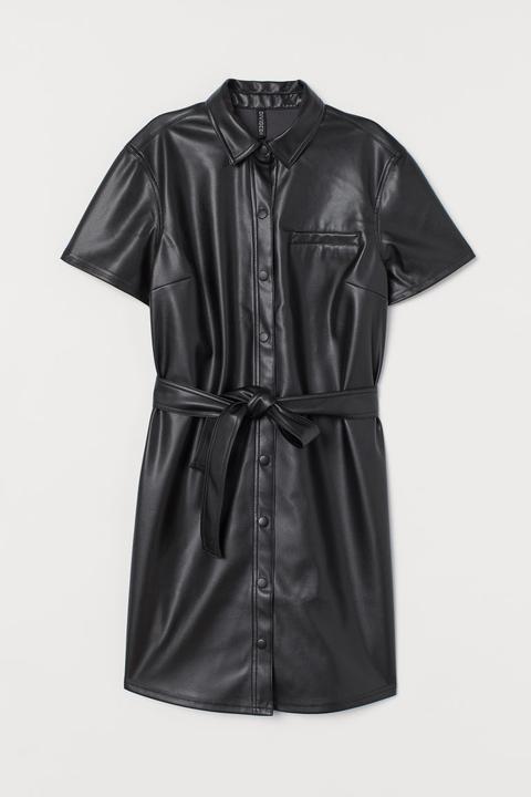 Vestido En Piel Sintética - Negro