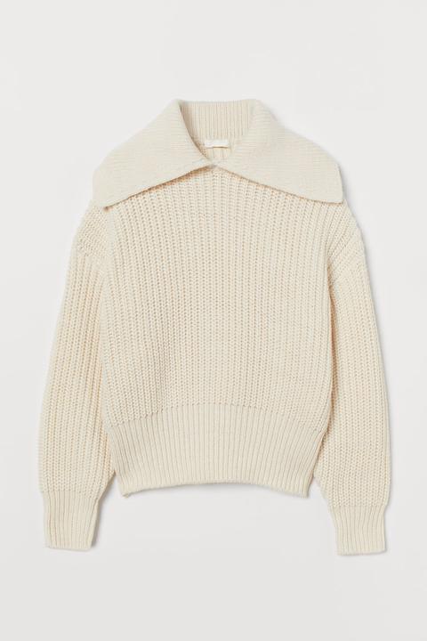 Collared Rib-knit Jumper - White