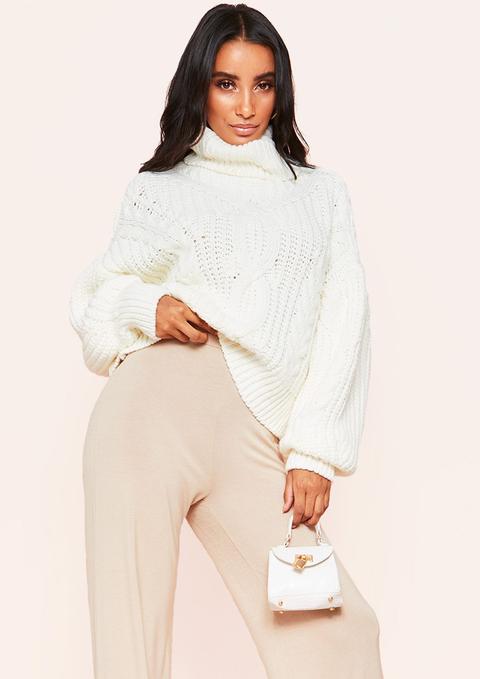 Hana Cream Cable Knit Roll Neck Jumper