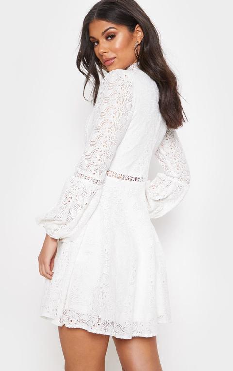 white lace long sleeve skater dress