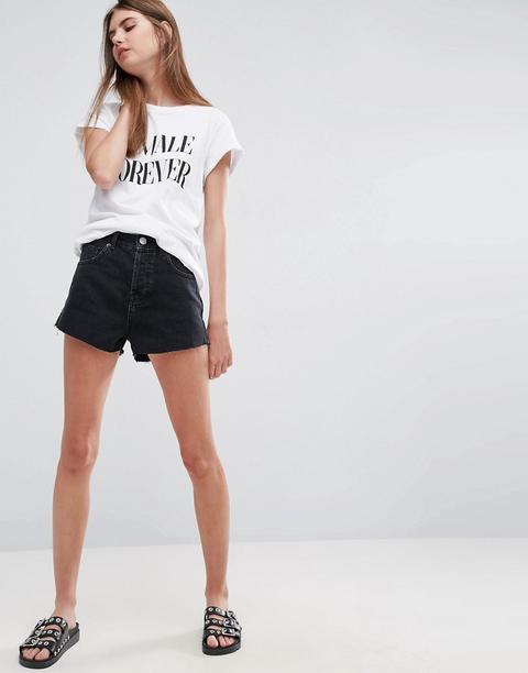 Shorts Vaqueros En Negro Desgastado Oxford De Asos