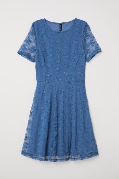 H & M - Abito Corto In Pizzo - Blu