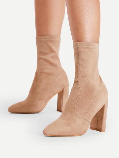 Pointed Toe Block Heeled Ankle Boots