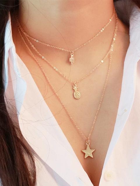 Collana Pendente A Stella Geometrica Ad Ananas In Lega A Multi Strati Golden