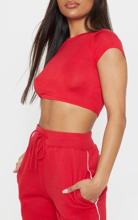 Basic Red Short Sleeve Crop T Shirt