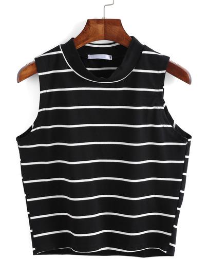 Top Cuello Redondo Sin Manga Rayas -negro