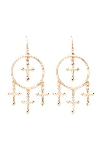 Forever 21 Cross Charm Drop Earrings Gold