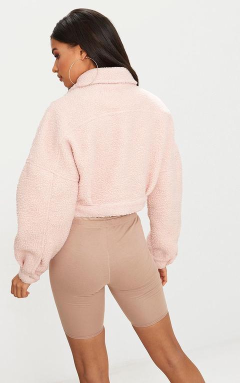 Blush borg hot sale cropped trucker jacket