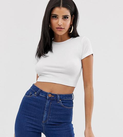 Asos Design Tall Short Sleeve Crop T-shirt In White