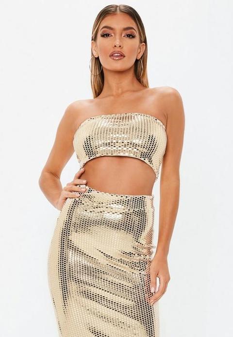 Gold Sequin Bandeau Crop Top, Gold