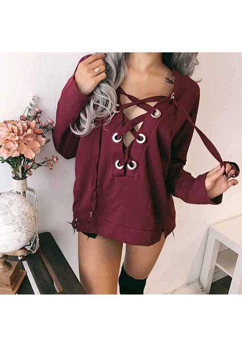 Felpa Coulisse Maglione A Scollatura Profonda Vino Rosso