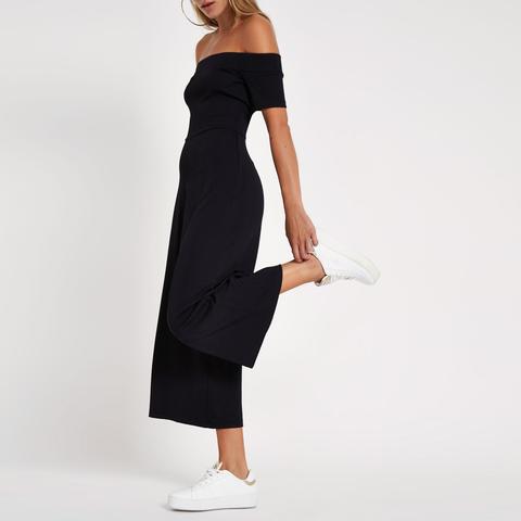 black bardot jumpsuit wide leg