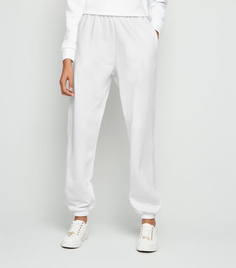 Girls White Jersey Cuffed Joggers New Look