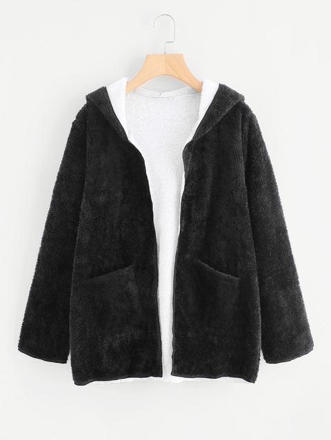 Dual Pocket Faux Fur Hooded Coat