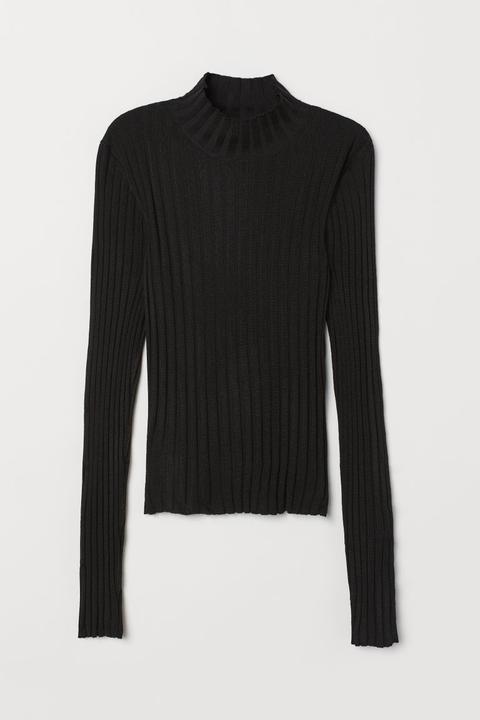 H & M - Jersey De Cuello Alto Ceñido - Negro