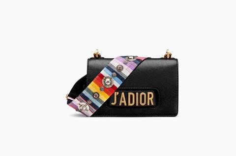 Borsa Con Pattina J'adior In Lussuosa Pelle Di Capretto Nera Con Tracolla Multicolore