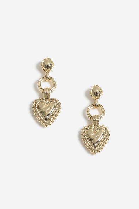Womens Heart Drop Link Earrings - Gold, Gold