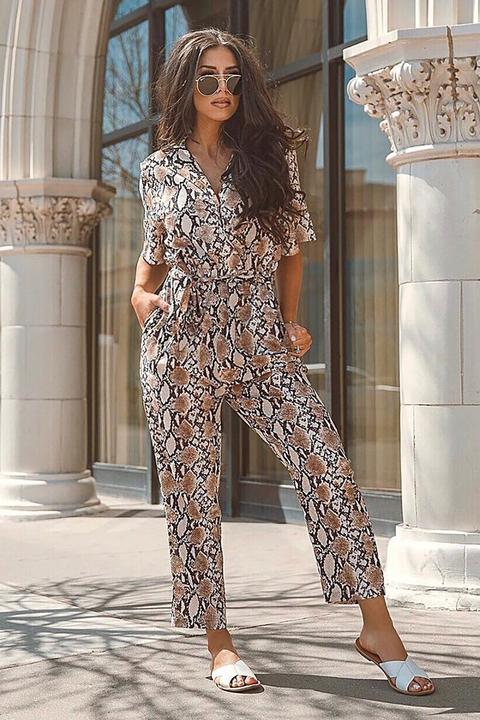 Cold Blooded Cutie Snake Print Jumpsuit - Brown Snake