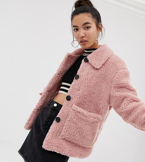 Chaqueta Mullida Con Botones En Rosa De New Look