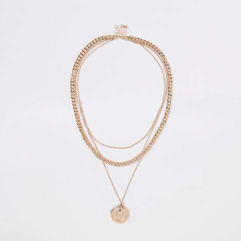 Gold Colour Pendant Chain Layered Necklace