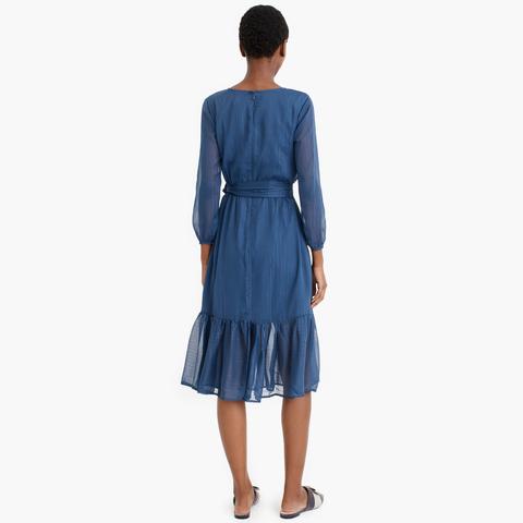 point sur ruffle dress in crinkle chiffon