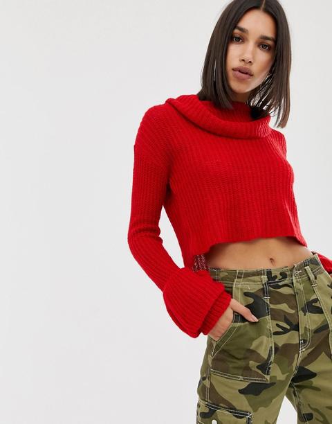 Missguided - Maglione A Collo Alto Con Lavorazione A Maglie Aperte - Rosso