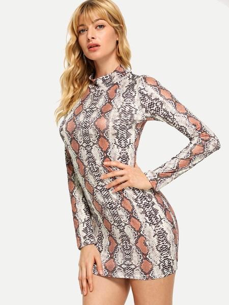 Vestito Aderente Con Stampa Serpente