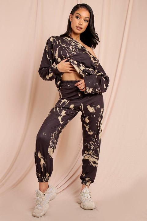 Womens Marble Print Loop Back Jogger Black