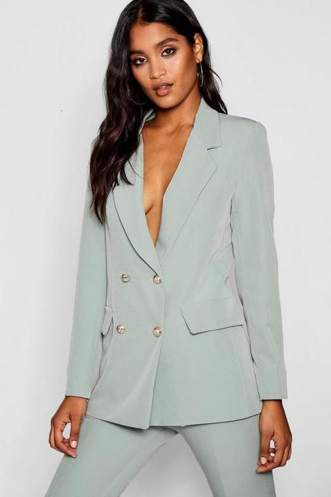 Womens Double Breasted Boxy Military Blazer - Green - 10, Green