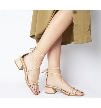 Office Minimalist Toe Loop Strappy Mid Block Nude Leather