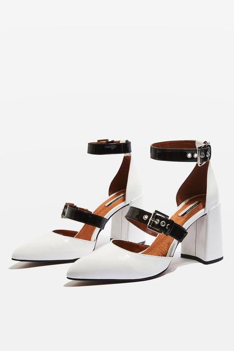 Womens Gusto Buckle Strap Block Heels - Monochrome, Monochrome