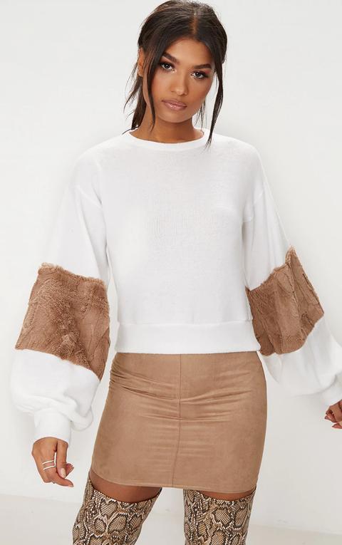 Mocha Faux Fur Sleeve Sweater, Brown