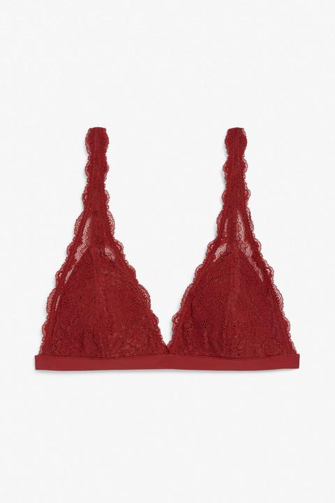 Wire Free Lace Bra - Red