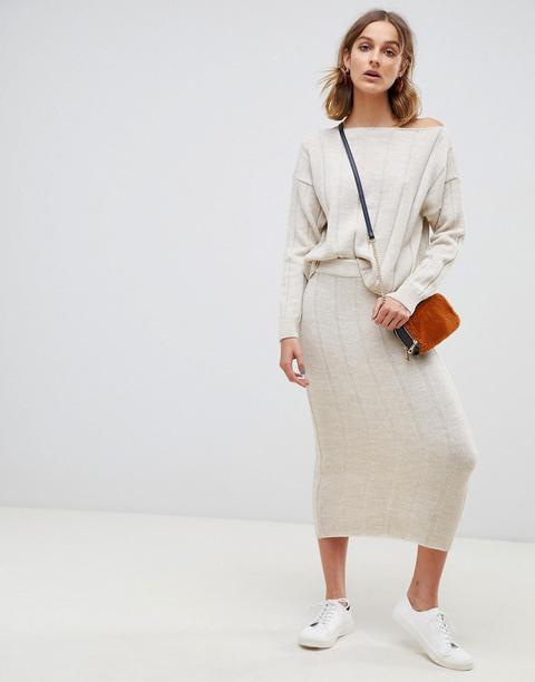 Asos Design - Gonna Midi A Coste Larghe In Coordinato - Beige