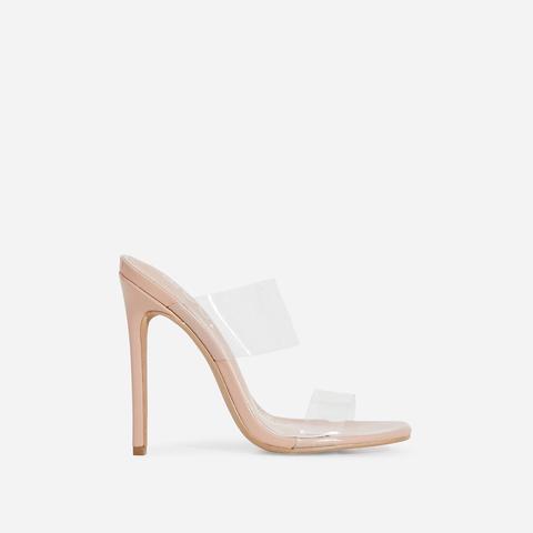 Charlize Clear Perspex Square Toe Heel Mule In Nude Patent, Nude