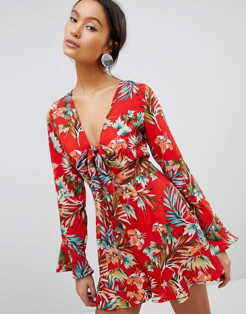 Mono Corto Con Estampado Tropical Y Lazada En La Parte Delantera De Parisian