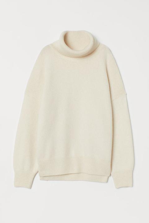 Knitted Cowl-neck Jumper - White