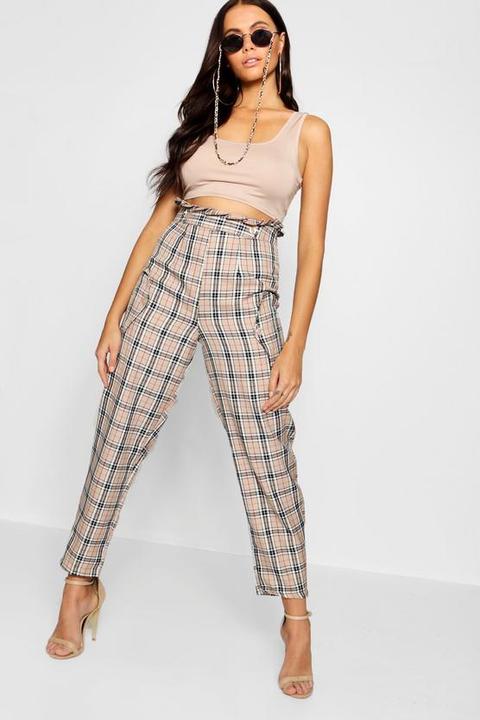 Paperbag Waist Pocket Woven Check Trousers
