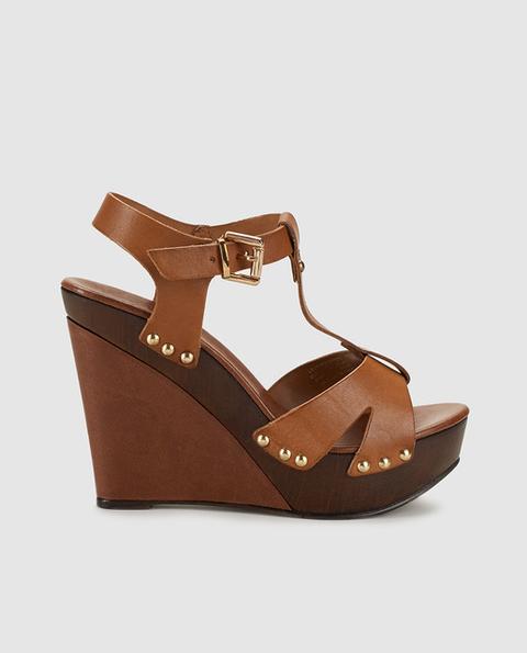 Carvela - Sandalias De Cuña De Mujer De Piel Marrones