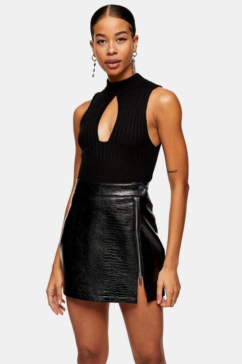 Black Cut Out Racer Knitted Top