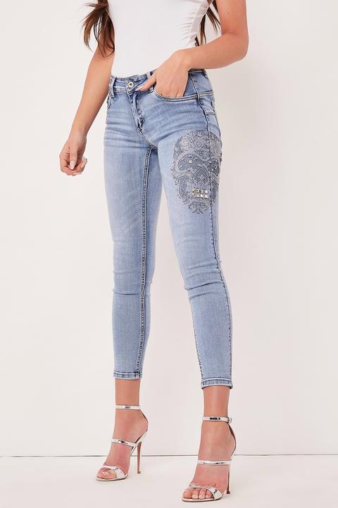 Savannah Denim Diamante Skull Detail Jeans