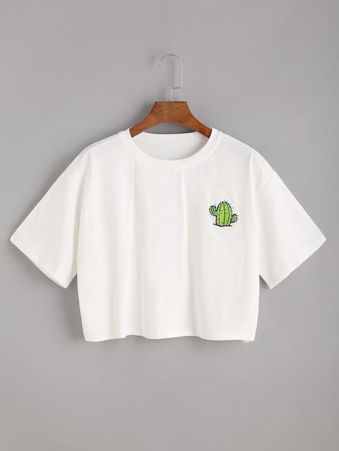 Camiseta Corta Con Estampado De Cactus - Blanco