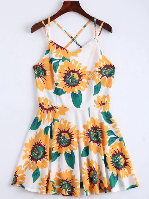 Sunflower Print Open Back Cami Sundress