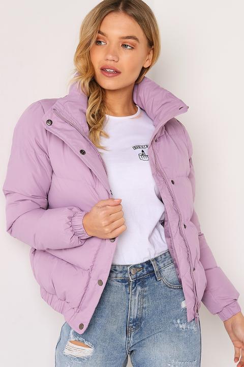 Lilac Button Up Padded Puffer Coat